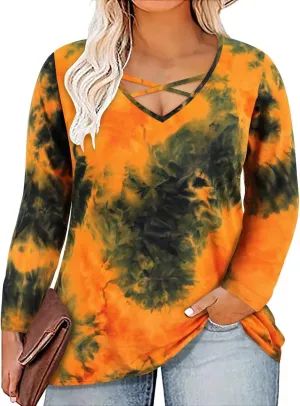 RITERA Plus Size Top for Women Long Sleeve T-Shirt Casual Blouses Fall Winter Halloween Christmas V Neck for Women