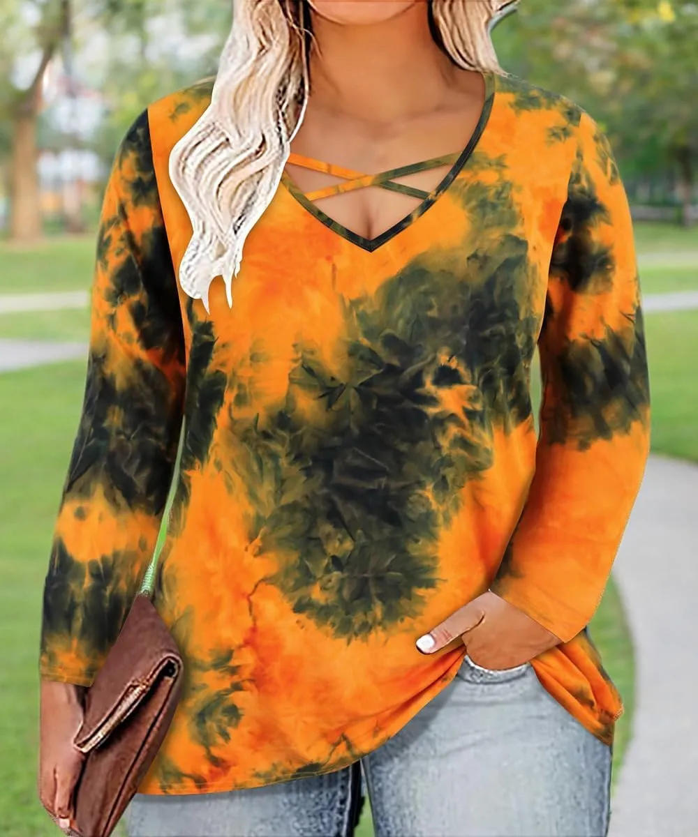 RITERA Plus Size Top for Women Long Sleeve T-Shirt Casual Blouses Fall Winter Halloween Christmas V Neck for Women