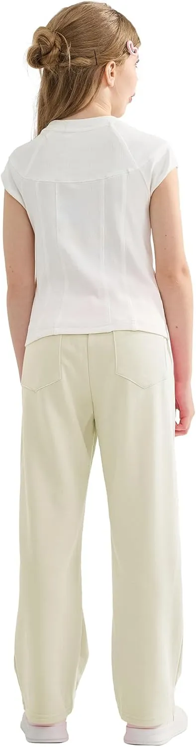 Rolanko Girls Wide Leg Sweatpants Straight Pants for Kids Girls Trousers with Pockets Sweats