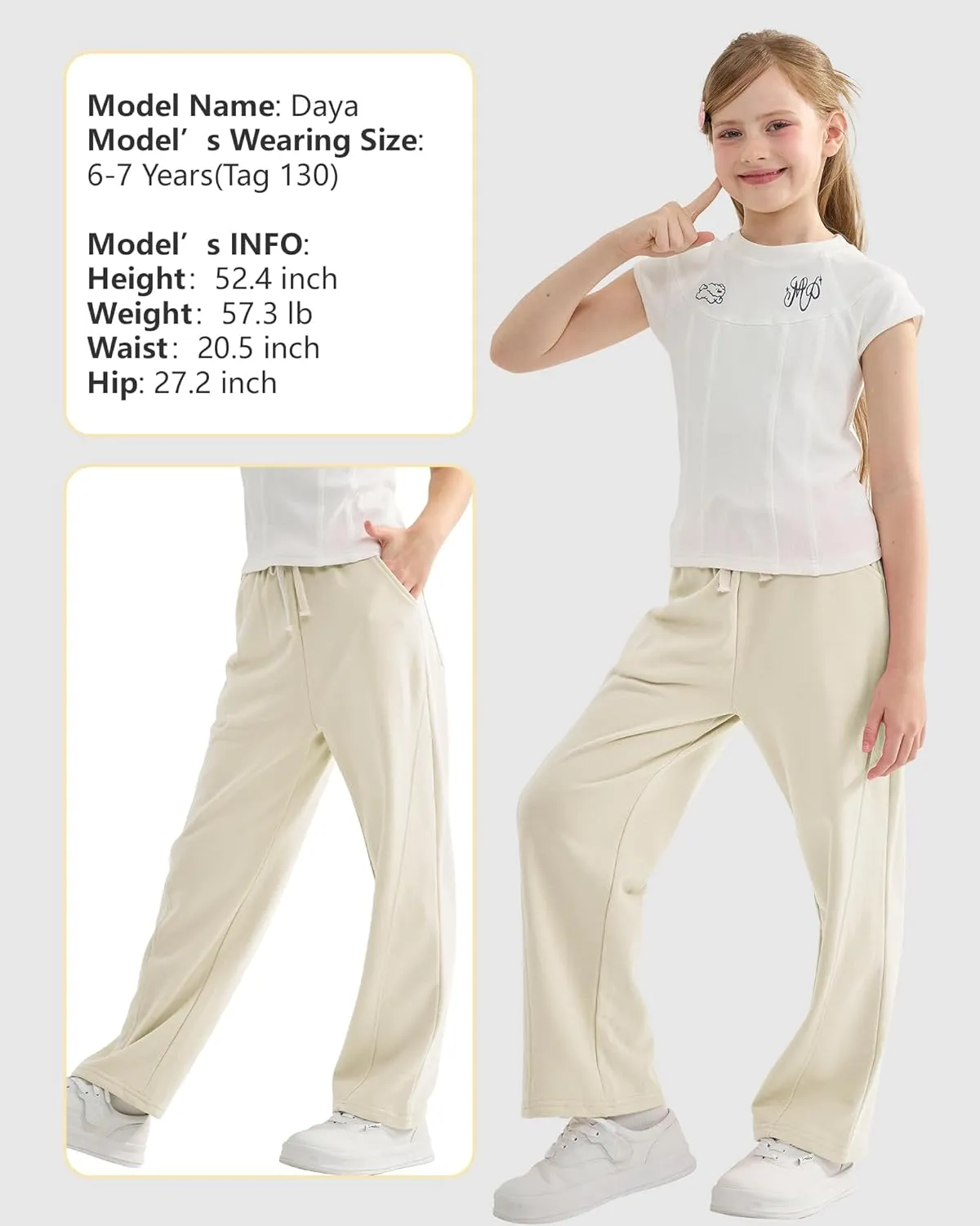 Rolanko Girls Wide Leg Sweatpants Straight Pants for Kids Girls Trousers with Pockets Sweats