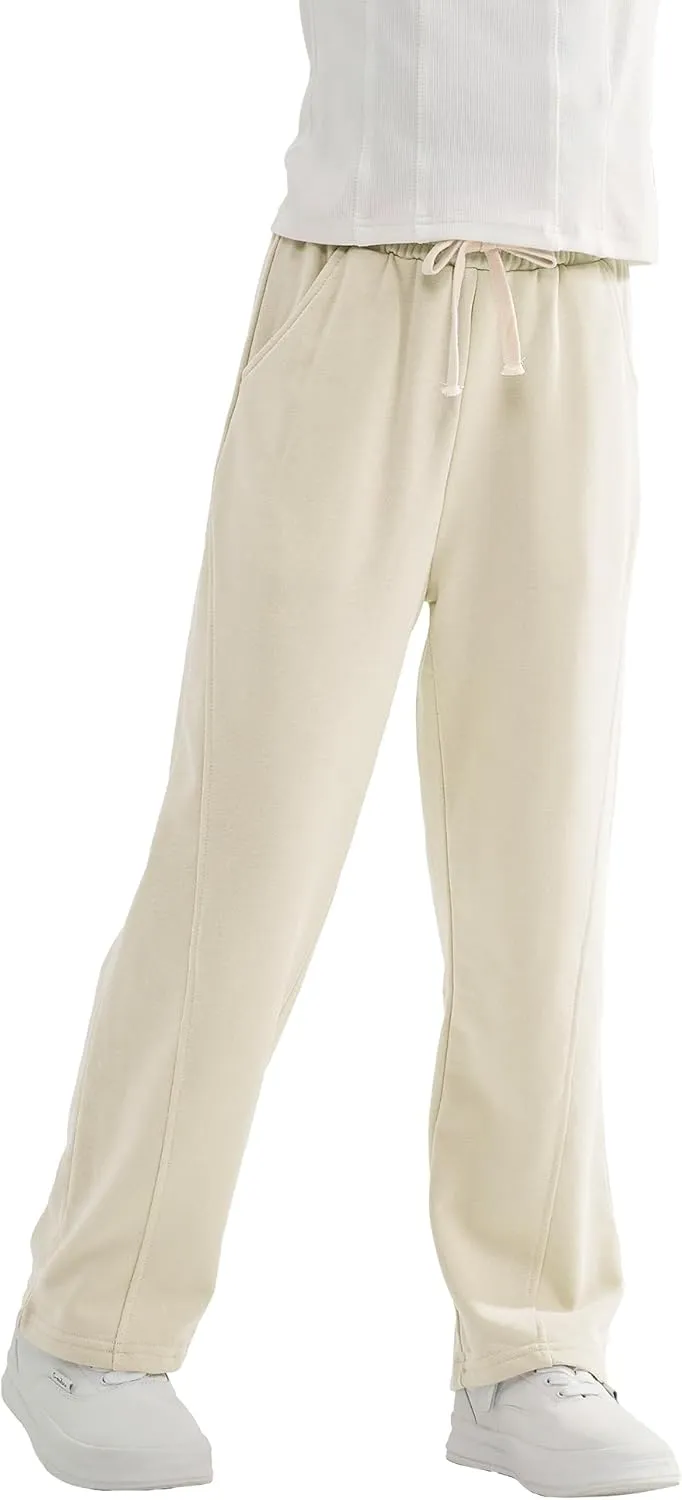 Rolanko Girls Wide Leg Sweatpants Straight Pants for Kids Girls Trousers with Pockets Sweats