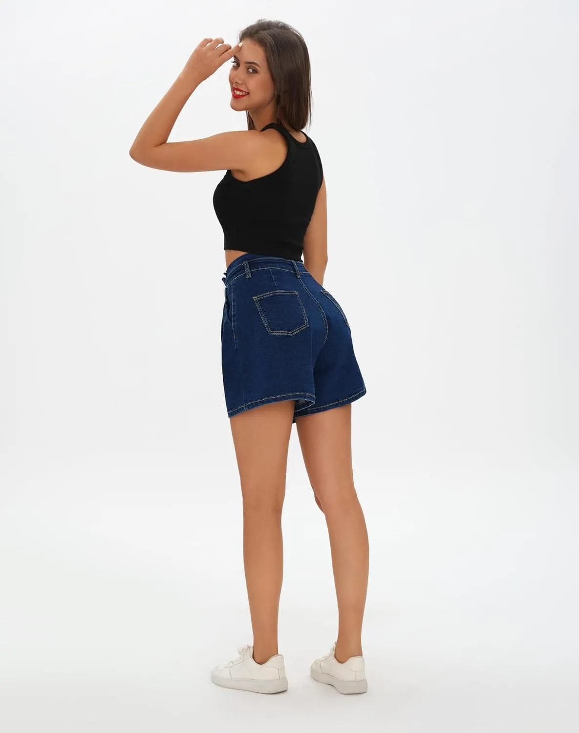 roswear Womens High Waisted Stretchy Wide Leg Denim Baggy Jean Shorts