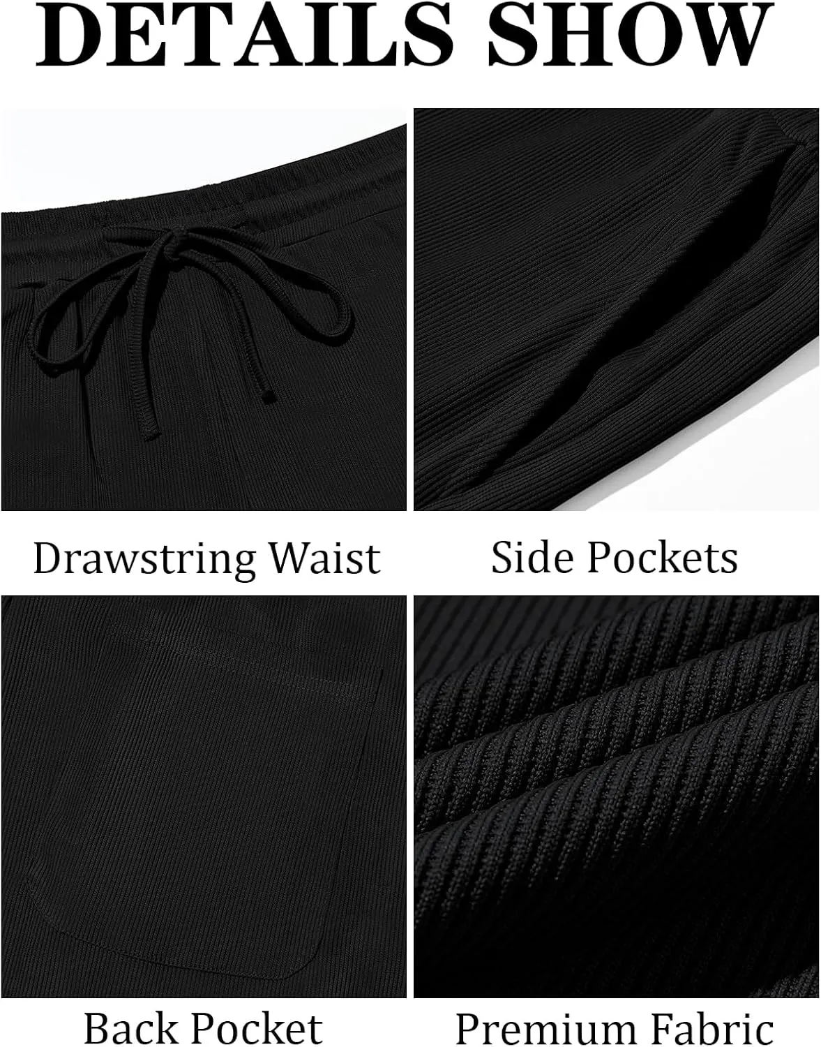 Runcati Mens Casual Pants Drawstring Elastic Waist Ribbed Sweatpants Straight Leg Loose Fit Trousers