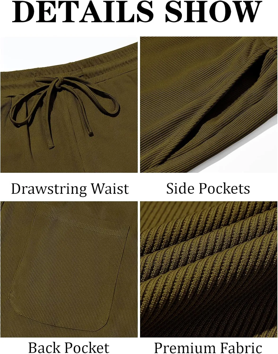 Runcati Mens Casual Pants Drawstring Elastic Waist Ribbed Sweatpants Straight Leg Loose Fit Trousers