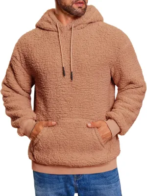 Runcati Mens Fuzzy Sherpa Hoodies Fleece Casual Pullover Long Sleeve Winter Fluffy Sweatshirts