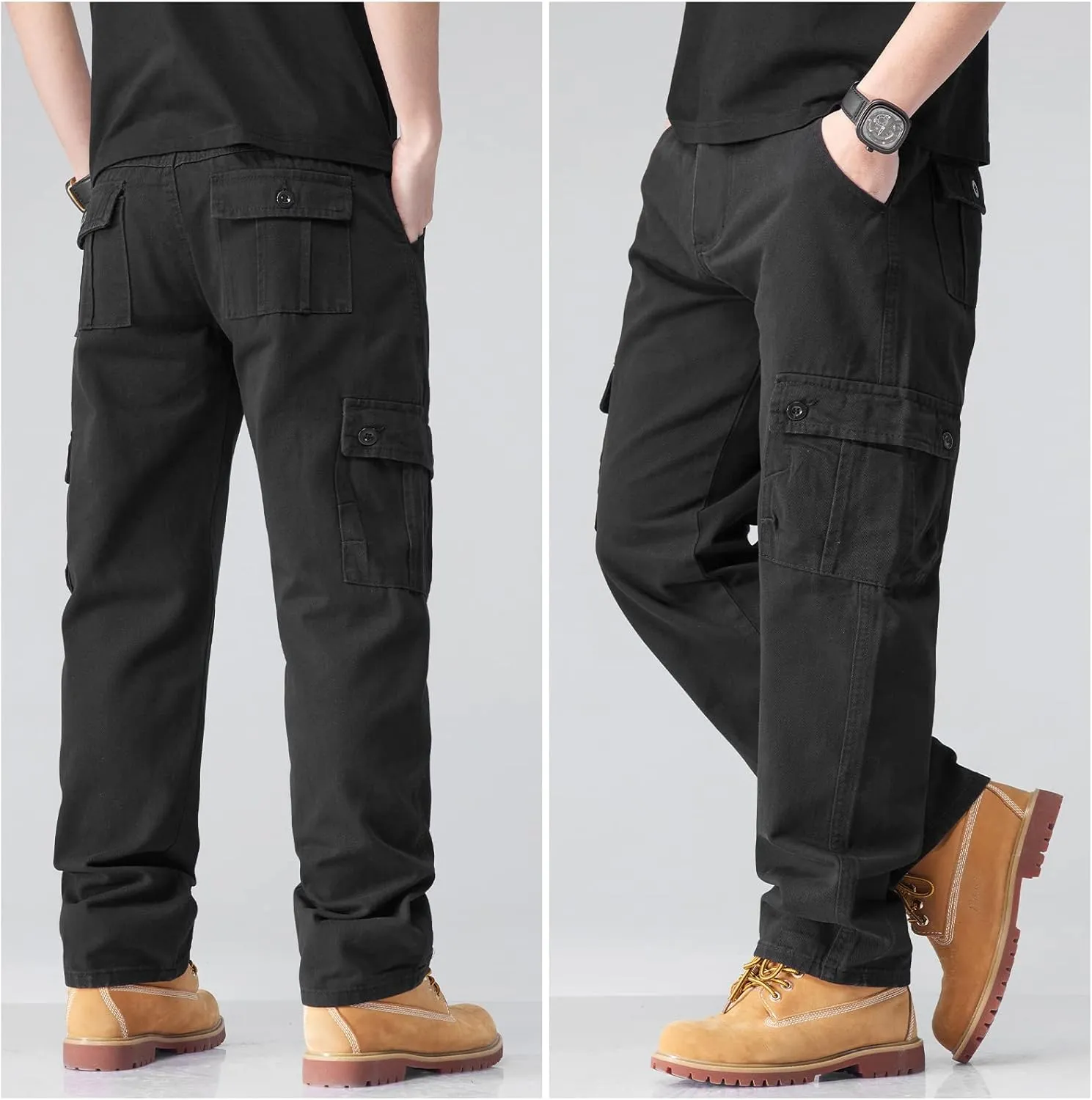 SEAUR Men's Tactical Cargo Pants Loose Straight Work Outdoor Pants Stretch Hiking Tactical Pants Trousers with Multi-Pocket