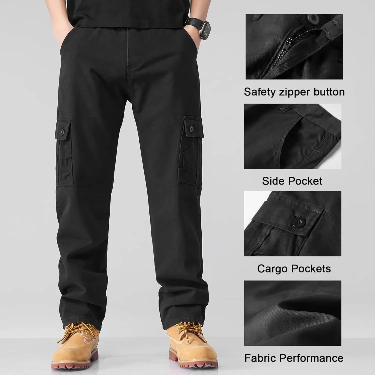SEAUR Men's Tactical Cargo Pants Loose Straight Work Outdoor Pants Stretch Hiking Tactical Pants Trousers with Multi-Pocket