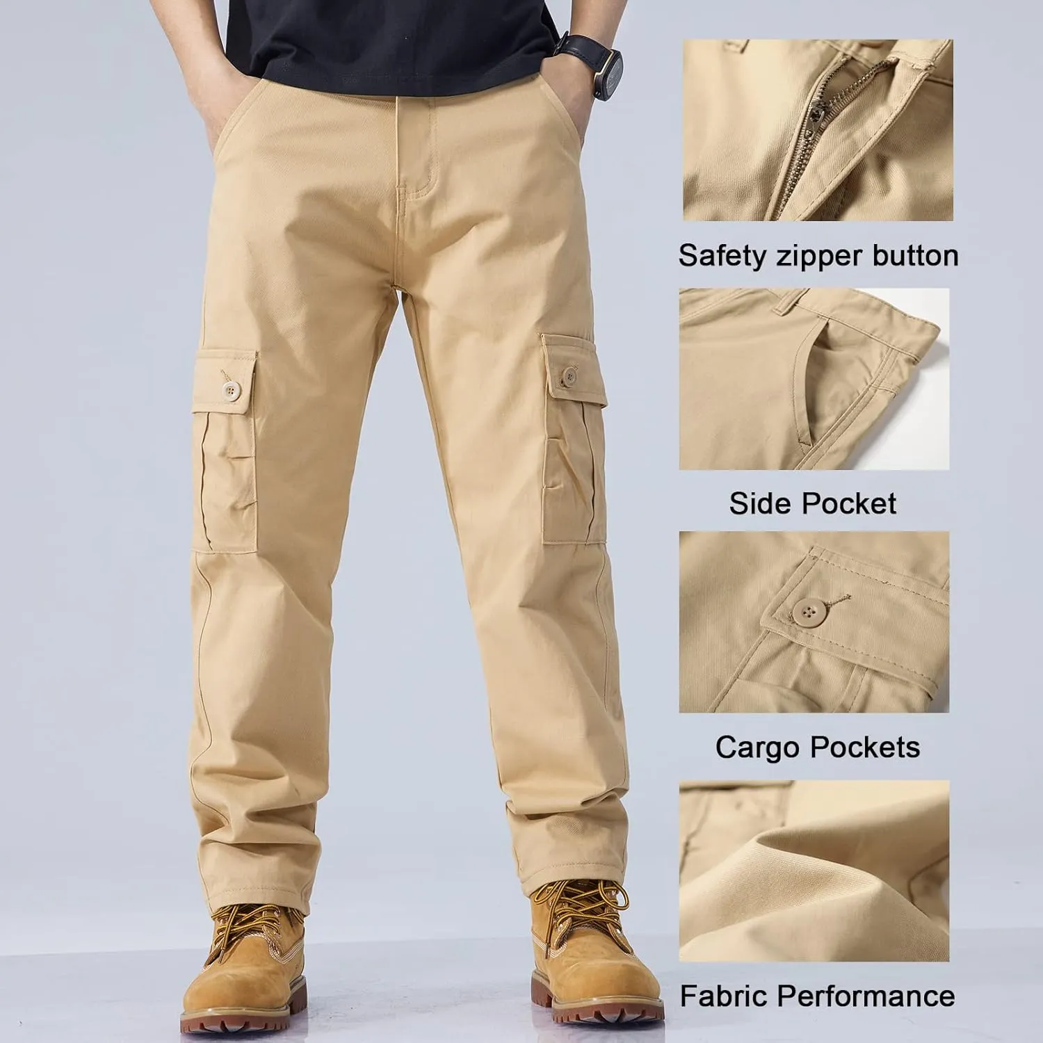 SEAUR Men's Tactical Cargo Pants Loose Straight Work Outdoor Pants Stretch Hiking Tactical Pants Trousers with Multi-Pocket