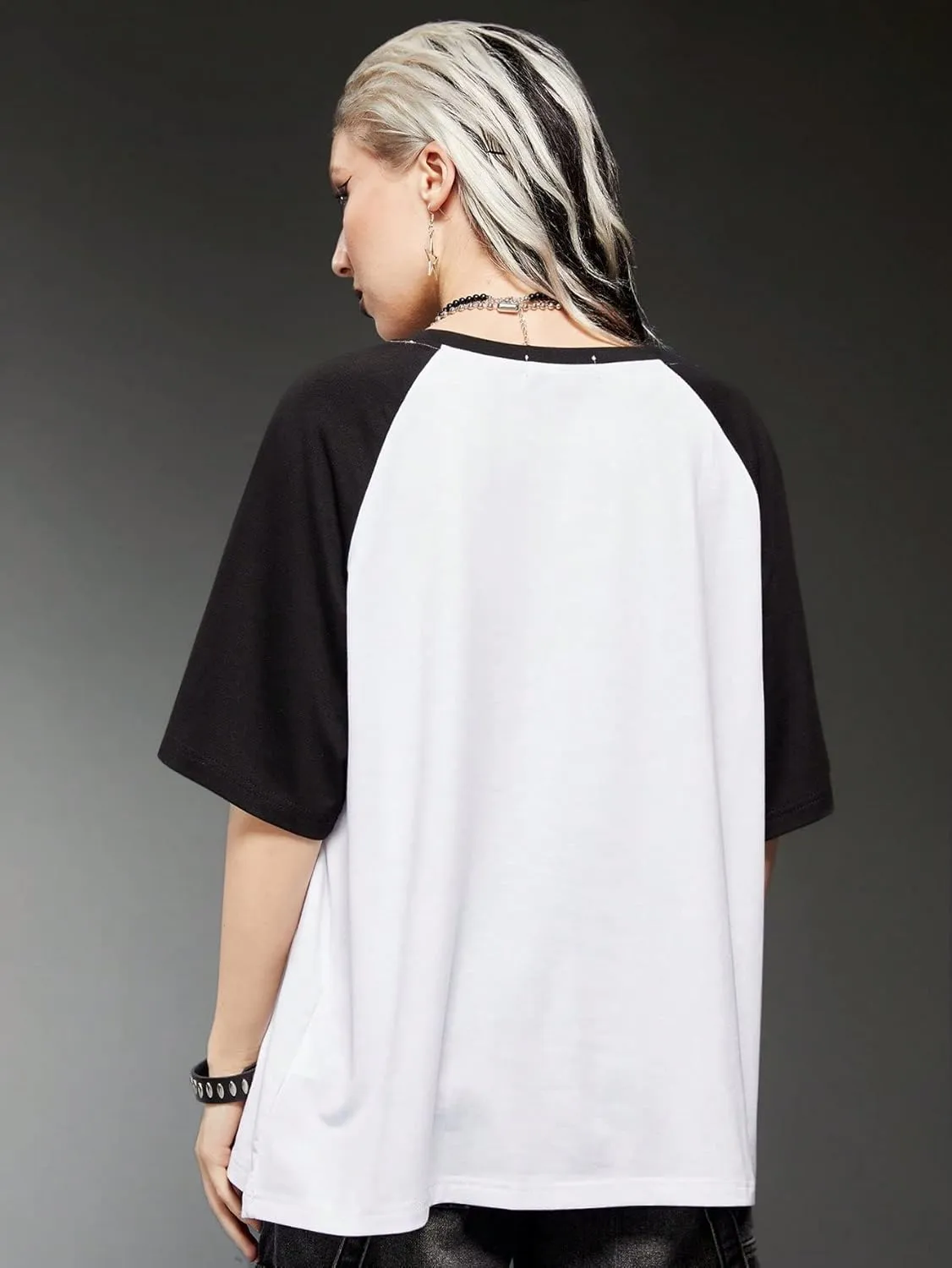 SHENHE Women's Graphic Half Sleeve Drop Shoulder Crewneck Oversized T Shirt Tops