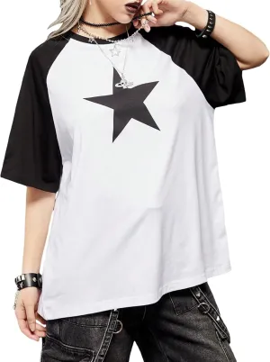 SHENHE Women's Graphic Half Sleeve Drop Shoulder Crewneck Oversized T Shirt Tops
