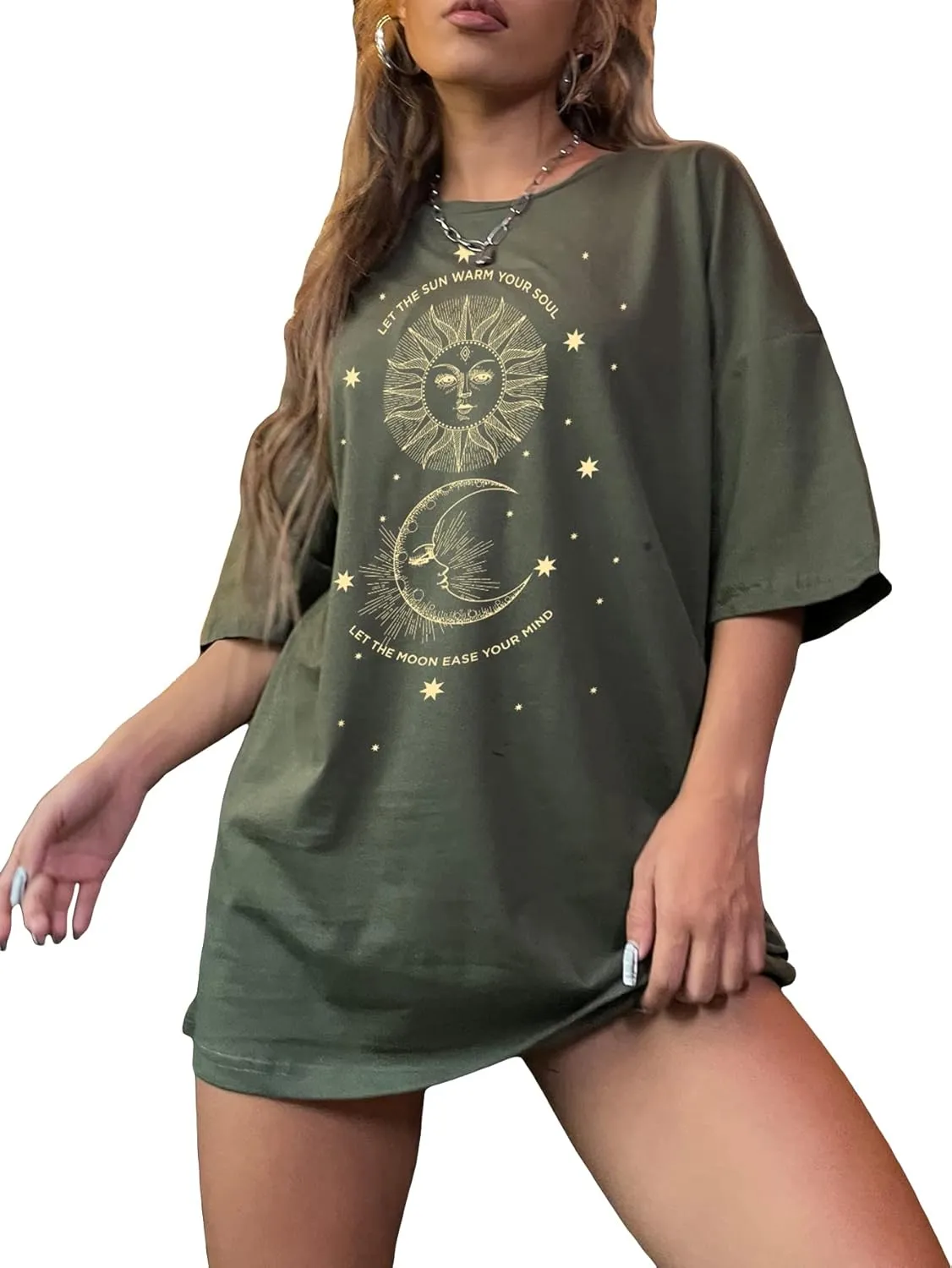 SHENHE Women's Graphic Half Sleeve Drop Shoulder Crewneck Oversized T Shirt Tops