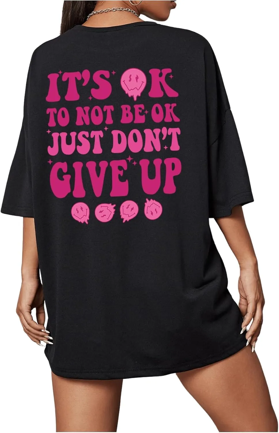 SHENHE Women's Short-Sleeve T Shirts Letter Print Oversized Top Graphic Tees Loose Casual Summer Tops