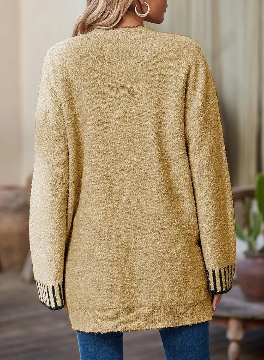 SHEWIN Women Cardigan Sweaters 2024 Open Front Long Sleeve Knit Coat with Pocket
