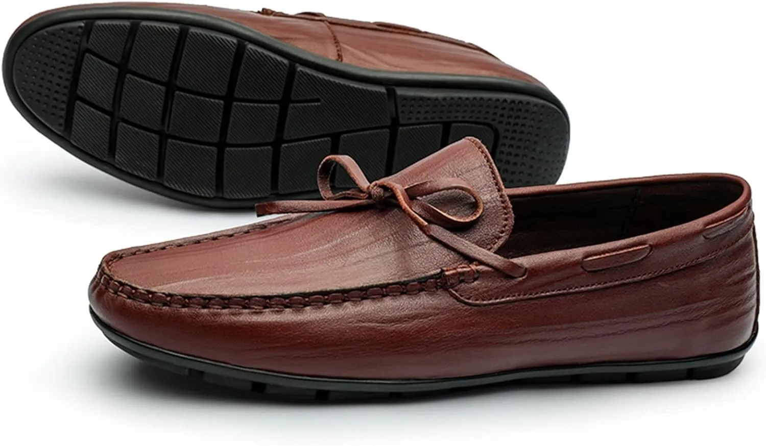 Shoes Smoking Loafer for Men Deck Shoes 1-Eye Genuine Leather Stitching Details Round Toe Flexible Resistant Lightweight Flat Heel Anti-Slip Driving for Any Attire
