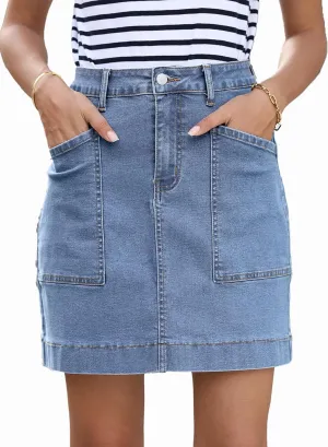 Sidefeel Women's Jean Skirt High Waisted Stretch Casual Summer Zimbaplatinum Denim Skirt with Pockets