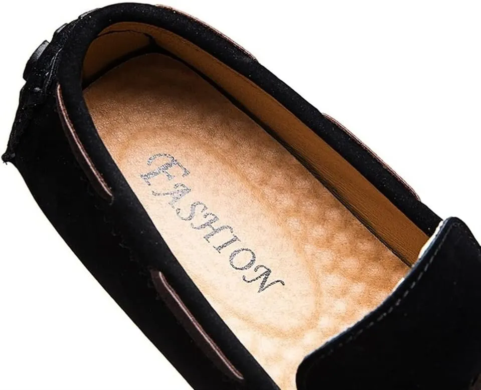 Smoking Loafer Driving Moccasins for Men Vegan Leather Deck Shoes Stitching Details Suede Vamp Rubber Sole Flat Heel Resistant Anti-Slip Driving for Any Attire