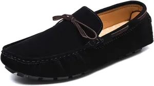 Smoking Loafer Driving Moccasins for Men Vegan Leather Deck Shoes Stitching Details Suede Vamp Rubber Sole Flat Heel Resistant Anti-Slip Driving for Any Attire