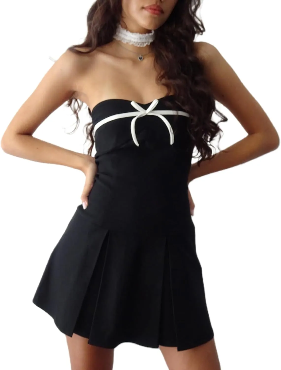 SOLILOQUY Y2k Fairy Strapless Mini Dress for Women Retro Bandeau Tube Top Bodycon Party Dress Evening Cocktail Short Dress