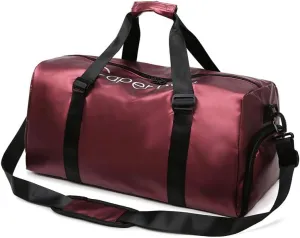 Sports bag & travel Duffel bag for men and women - with shoe compartment & wet compartment Waterproof Weekend Overnight Carry on Bag Hospital Holdalls (Wine red)