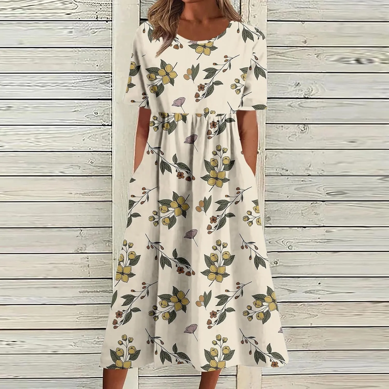 Summer Dresses for Women 2025 Casual Short Sleeve Floral Tshirt Dress Loose Boho Flowy Long Dresses with Pockets