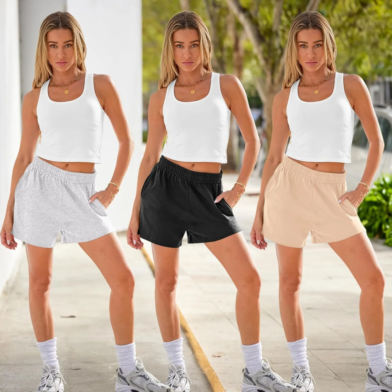 SUNBS 3 Pack Womens Sweat Shorts Casual Lounge Cotton Trendy Summer Running High Waisted Athletic Clothes