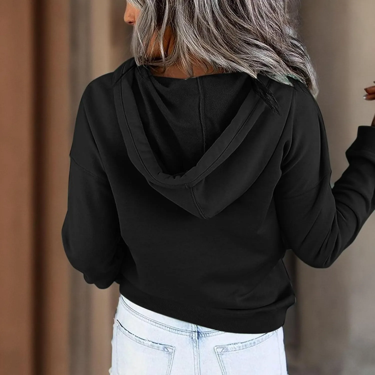 Sweatshirt for Women Zip Up Womens 2024 Hoodies Button Collar Drawstring Hooded Pullover Sweatshirt Casual Long Sleeve Tops