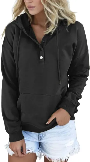 Sweatshirt for Women Zip Up Womens 2024 Hoodies Button Collar Drawstring Hooded Pullover Sweatshirt Casual Long Sleeve Tops