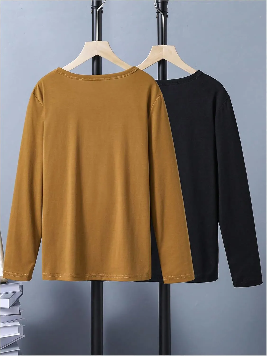 SweatyRocks Boy's 2 Pack Color Block Graphic T Shirts Embroidery Long Sleeve Crewneck Tee Tops