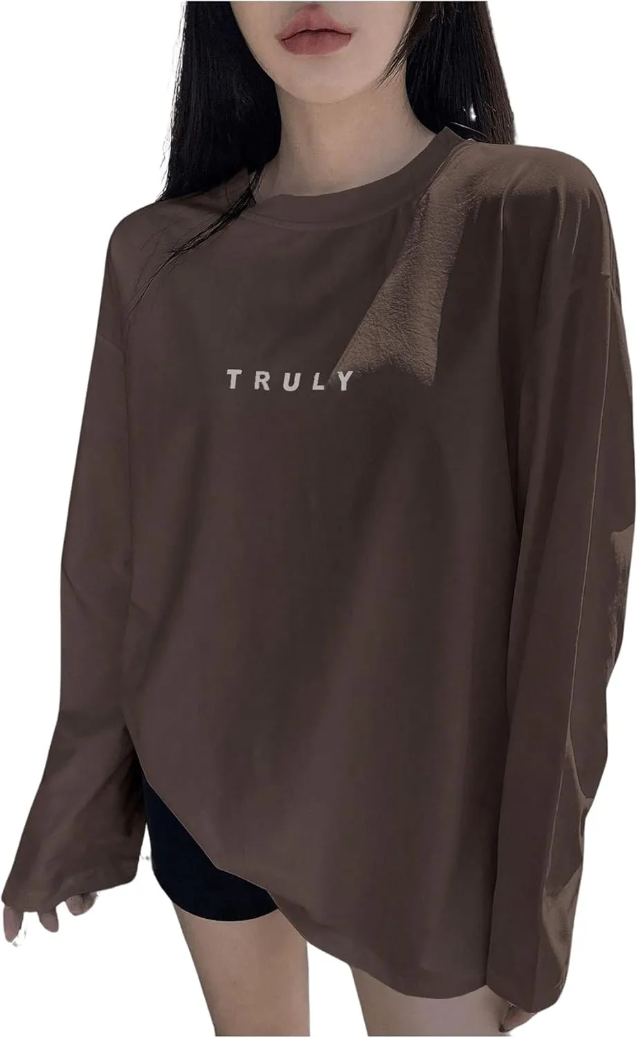 SweatyRocks Women's Oversized Letter Printed Tops Crewneck Drop Shoulder Long Sleeve Casual T-Shirt