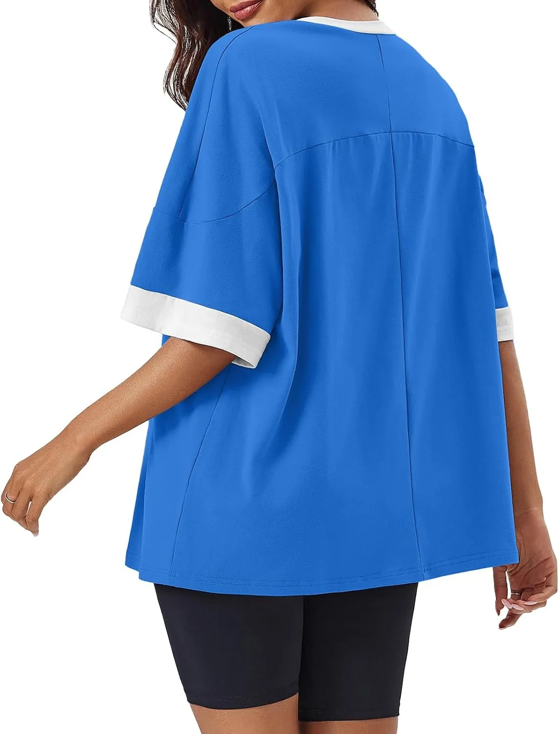 Tankaneo Womens Oversized T Shirts Casual Summer Short Sleeve Color Block Loose Fit Tunic Tops