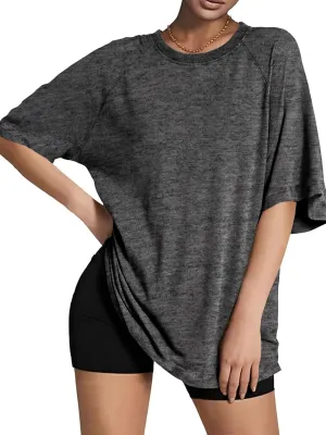 Tankaneo Womens Oversized Tshirts Crew Neck Short Raglan Sleeve Tunic Tops Summer Casual Loose Fit Workout Tee Shirts
