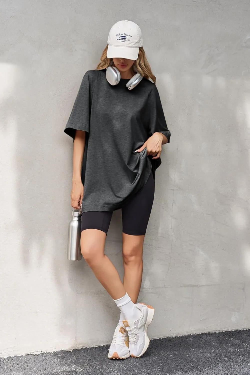 Tankaneo Womens Oversized Tshirts Crew Neck Short Raglan Sleeve Tunic Tops Summer Casual Loose Fit Workout Tee Shirts