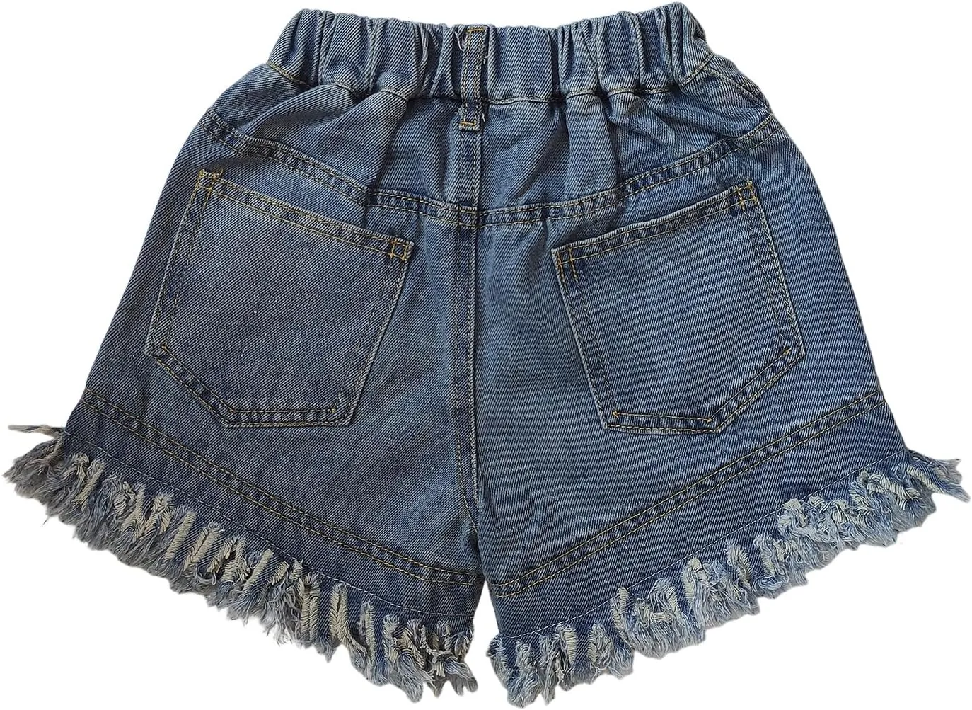 Toddler Girl Pearls Denim Shorts with Bling Rhinestones Frayed Raw Hem Jean Shorts Elastic Waist Short Pants