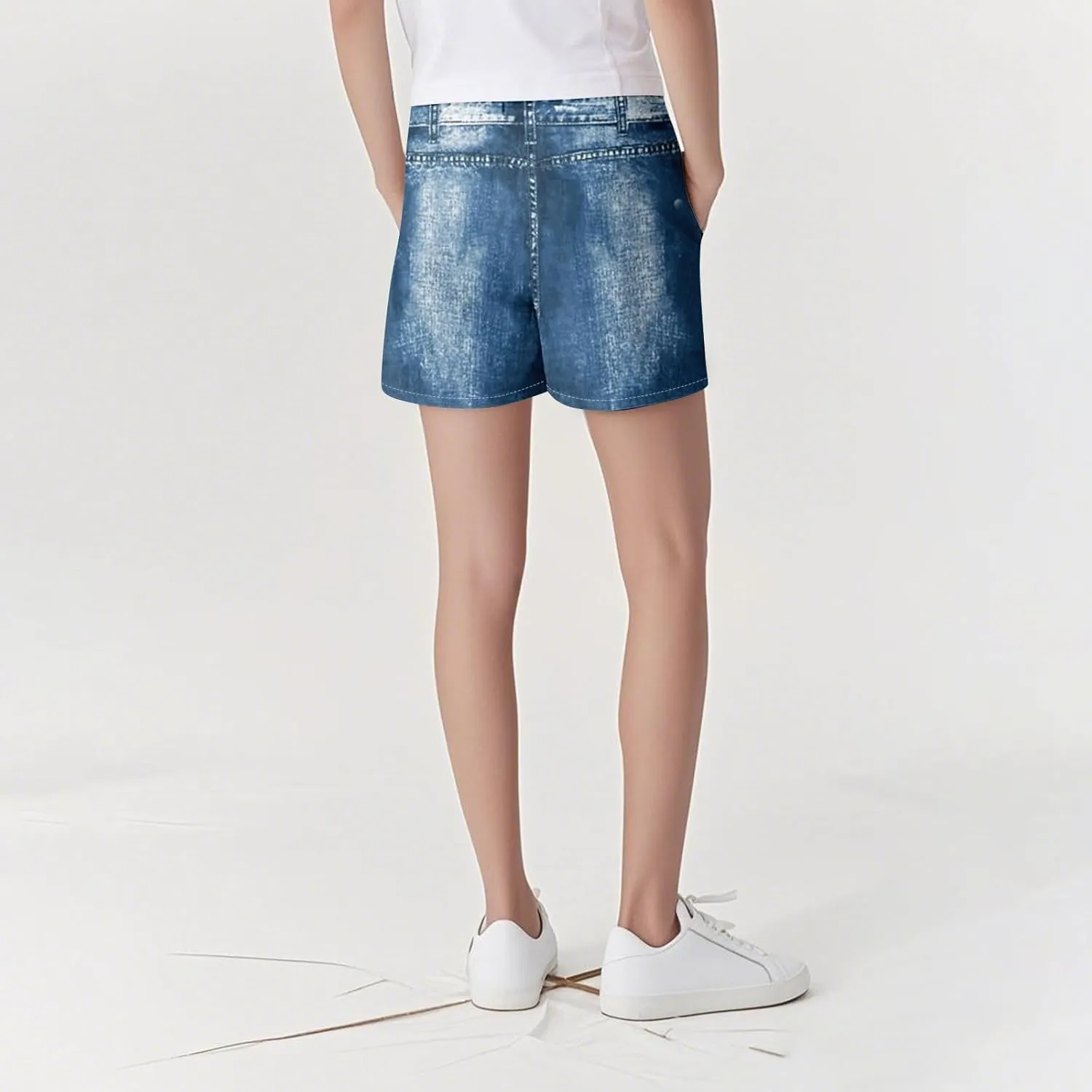 TWGONE Womens Sweatpants Shorts Stretchy High Waisted Denim Printed Bermuda Shorts Sweat Pants That Look Like Jeans