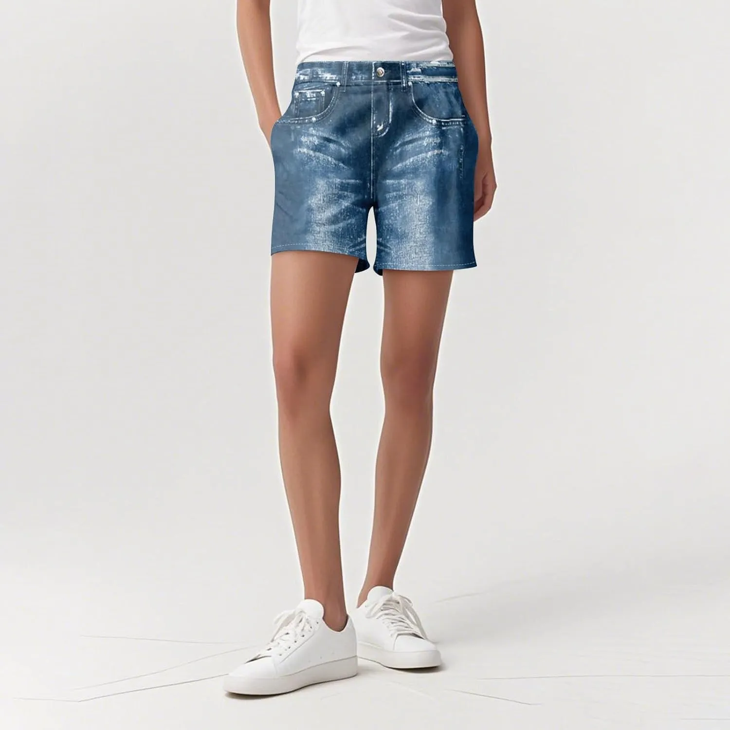 TWGONE Womens Sweatpants Shorts Stretchy High Waisted Denim Printed Bermuda Shorts Sweat Pants That Look Like Jeans