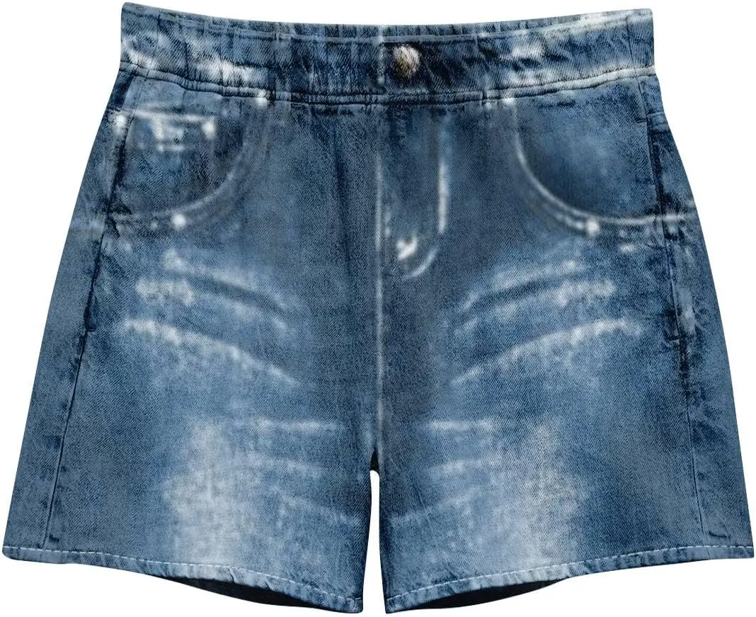 TWGONE Womens Sweatpants Shorts Stretchy High Waisted Denim Printed Bermuda Shorts Sweat Pants That Look Like Jeans