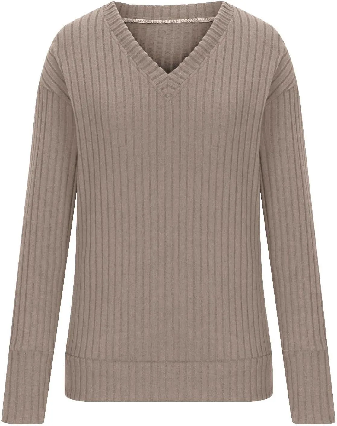 V Neck Long Sleeve Knitted Shirts for Women Casual Spring Fall Tops Lightweight Tunic Sweaters Fashion Clothes 2024