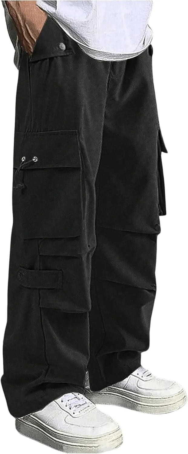 Verdusa Men's Casual Elastic Waist Flap Pockets Loose Cargo Pants Joggers