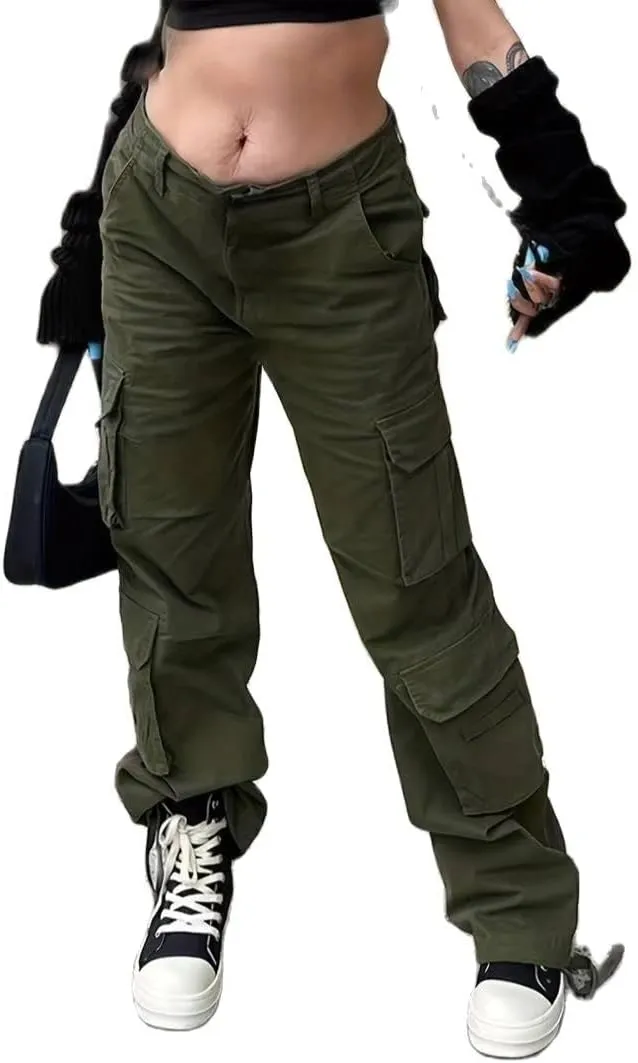 Vintage Cargo Pants Baggy Jeans Women Fashion 90s Streetwear Pockets Wide Leg High Waist Straight Y2k Denim Trousers Overalls