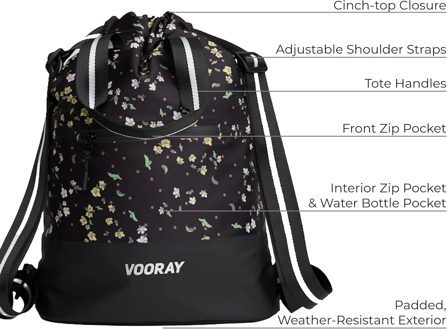 VOORAY 23L Flex Cinch Drawstring Backpack  Lightweight Travel Bag, Weekender & Sports Gym Bag for Women and Men