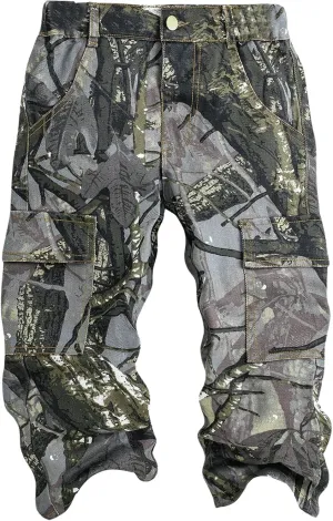 WDIRARA Boy's Zipper Fly Flap Pocket Cargo Pants Straight Leg Camo Denim Trousers