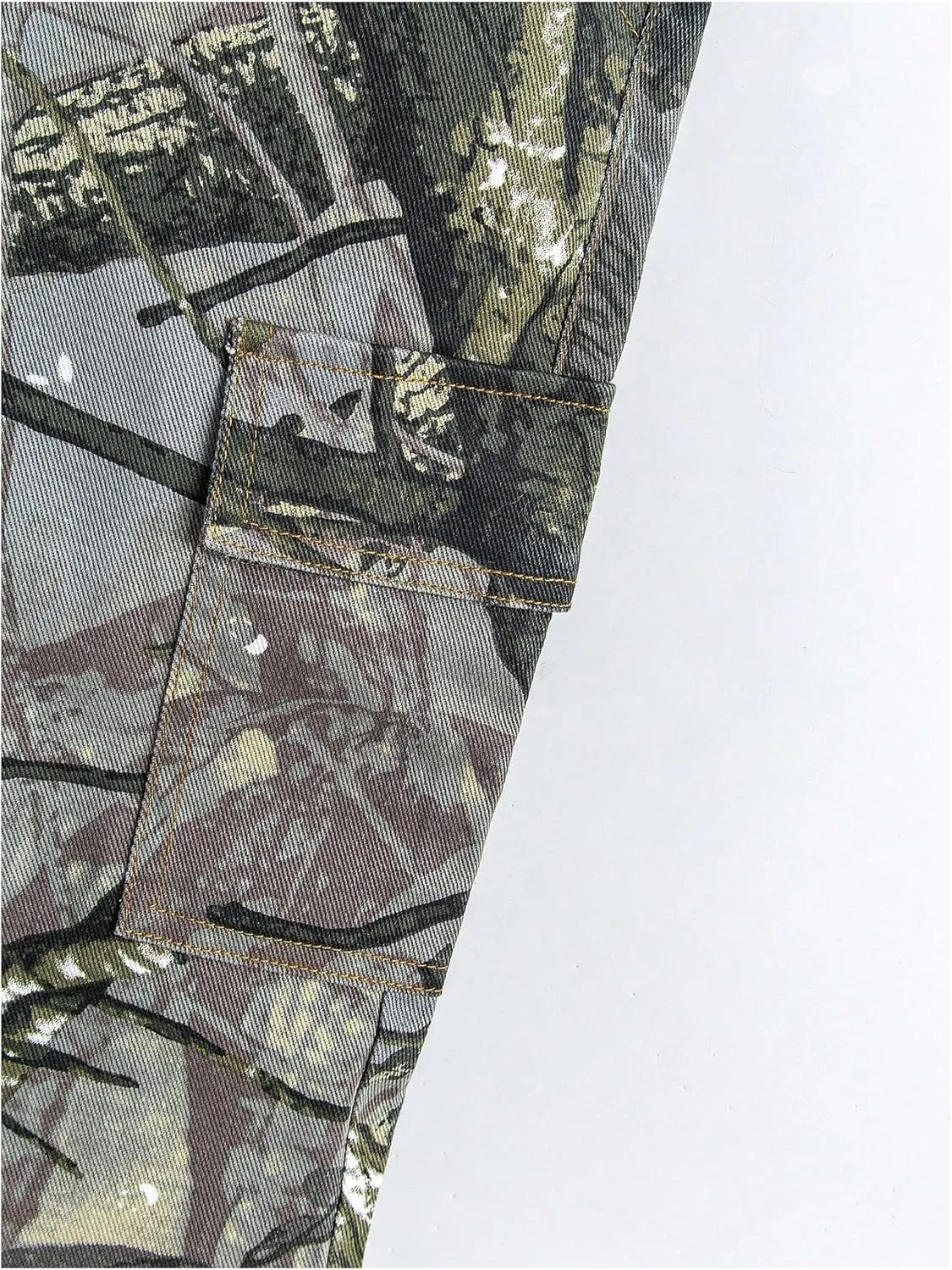 WDIRARA Boy's Zipper Fly Flap Pocket Cargo Pants Straight Leg Camo Denim Trousers