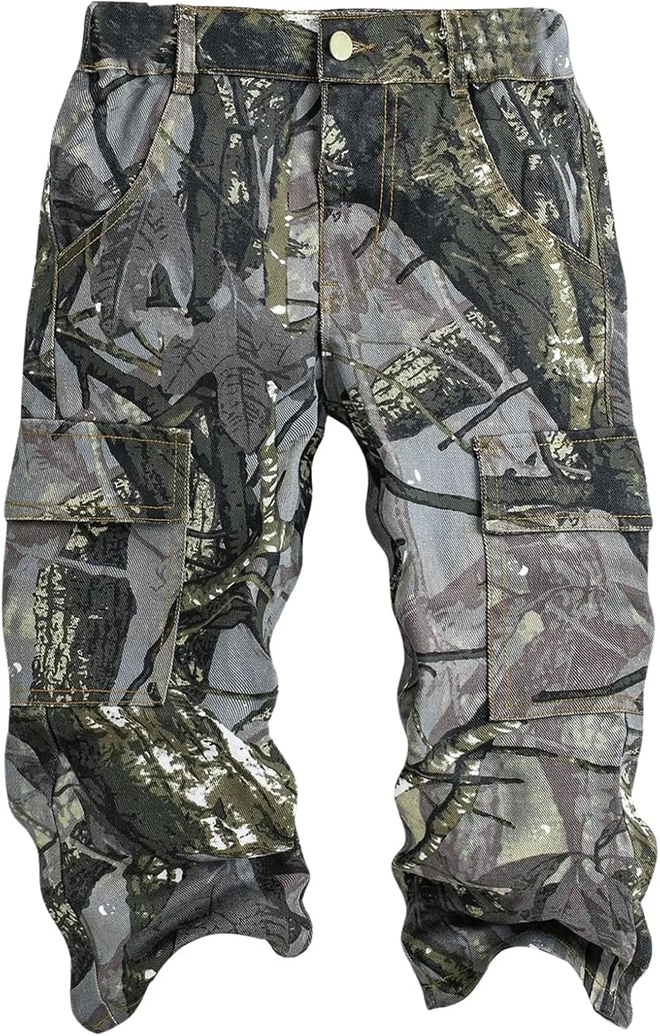 WDIRARA Boy's Zipper Fly Flap Pocket Cargo Pants Straight Leg Camo Denim Trousers