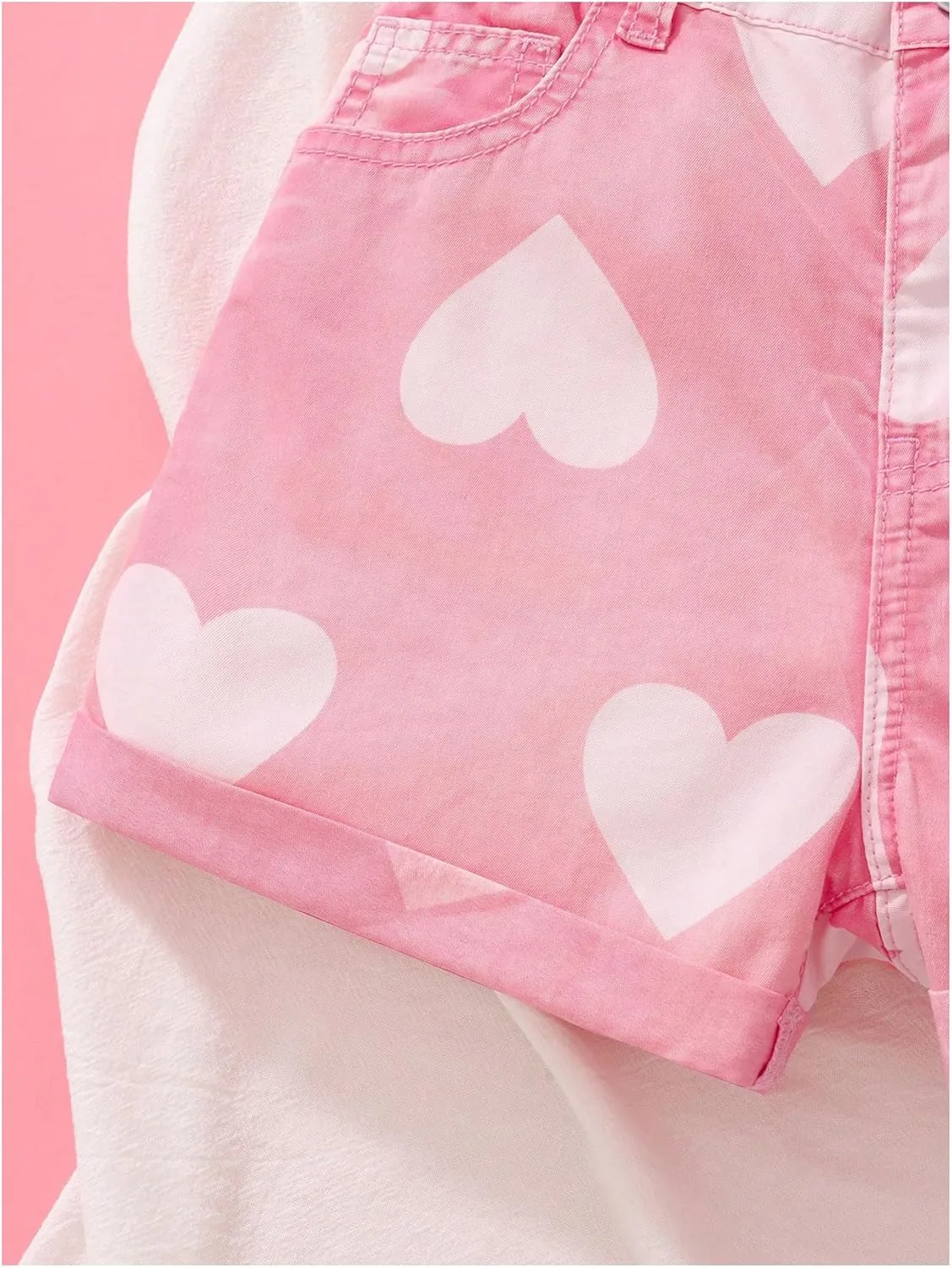 WDIRARA Girl's Heart Pattern High Waisted Straight Leg Denim Shorts with Pockets