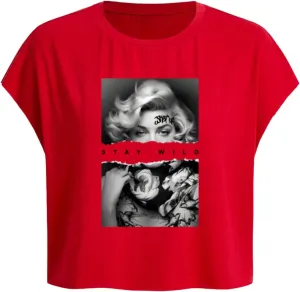 WDIRARA Women's Graphic Print Cap Sleeve Crop Top Crewneck Short Sleeve Tee Y2k T Shirt