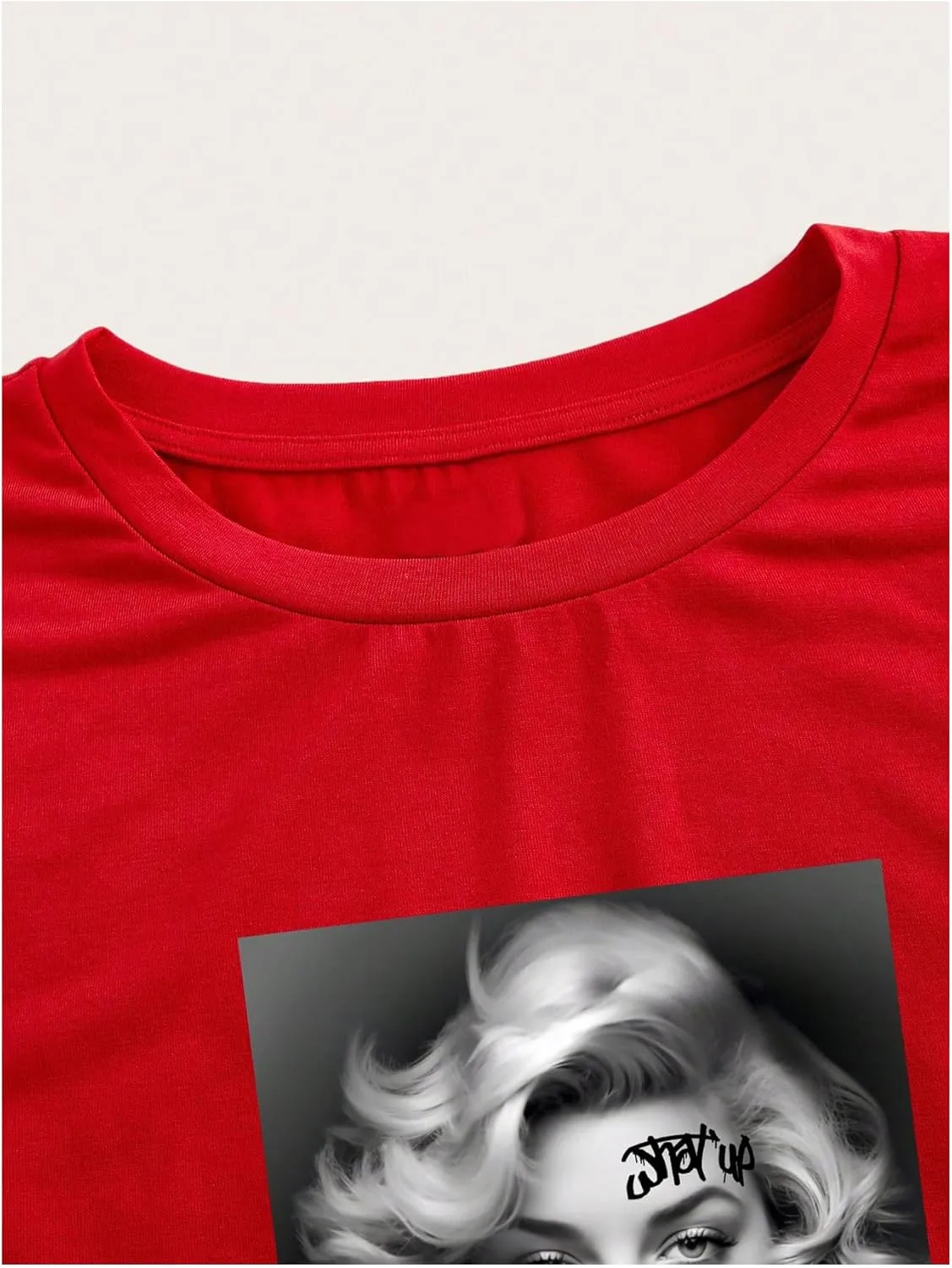 WDIRARA Women's Graphic Print Cap Sleeve Crop Top Crewneck Short Sleeve Tee Y2k T Shirt