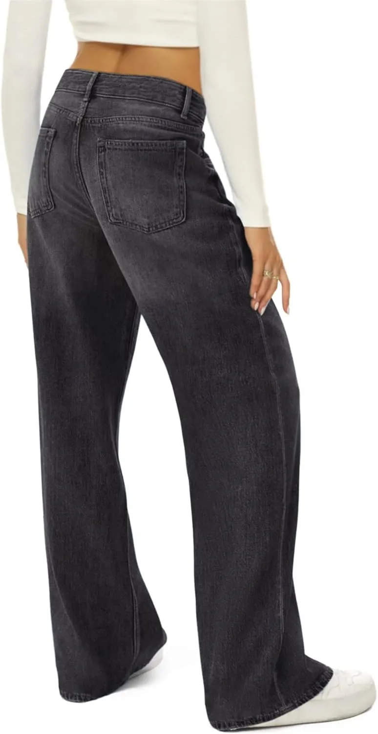 Wide Leg Jeans for Women High Waisted Straight Stretch Casual Fashion Loose Denim Pants with Pockets