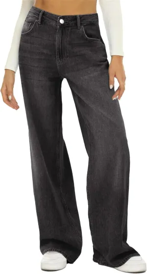Wide Leg Jeans for Women High Waisted Straight Stretch Casual Fashion Loose Denim Pants with Pockets