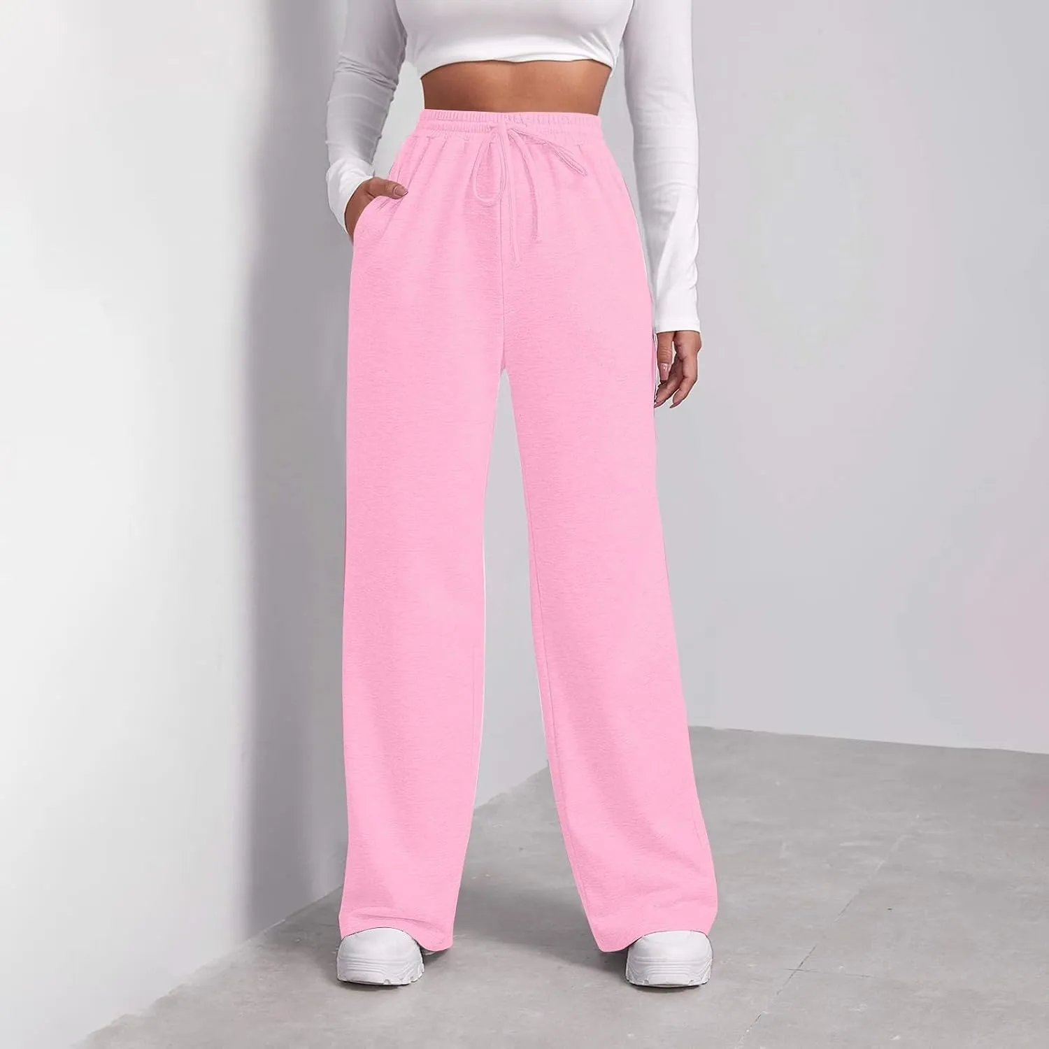 Wide Leg Sweatpants Women Baggy High Waisted Y2k Athletic Sweat Pants Casual Comfy Cotton Joggers with Pockets