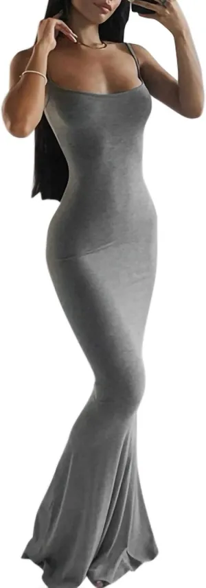 Women Bodycon Maxi Dress Sexy Spaghetti Strap Low Cut Long Tight Dress Slim Fit Party Club Night Cami Long Dresses